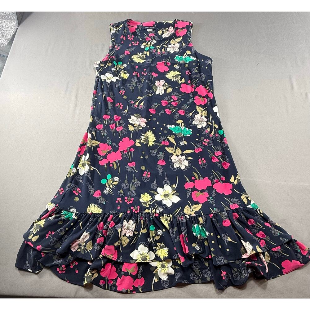 Tommy Hilfiger Women’s 4P Petite Floral Sleeveless Ruffle Hem Dress Navy Pink